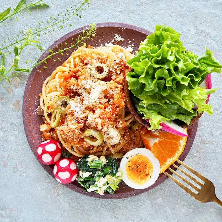 ミートソーススパのバランス献立ワンプレート